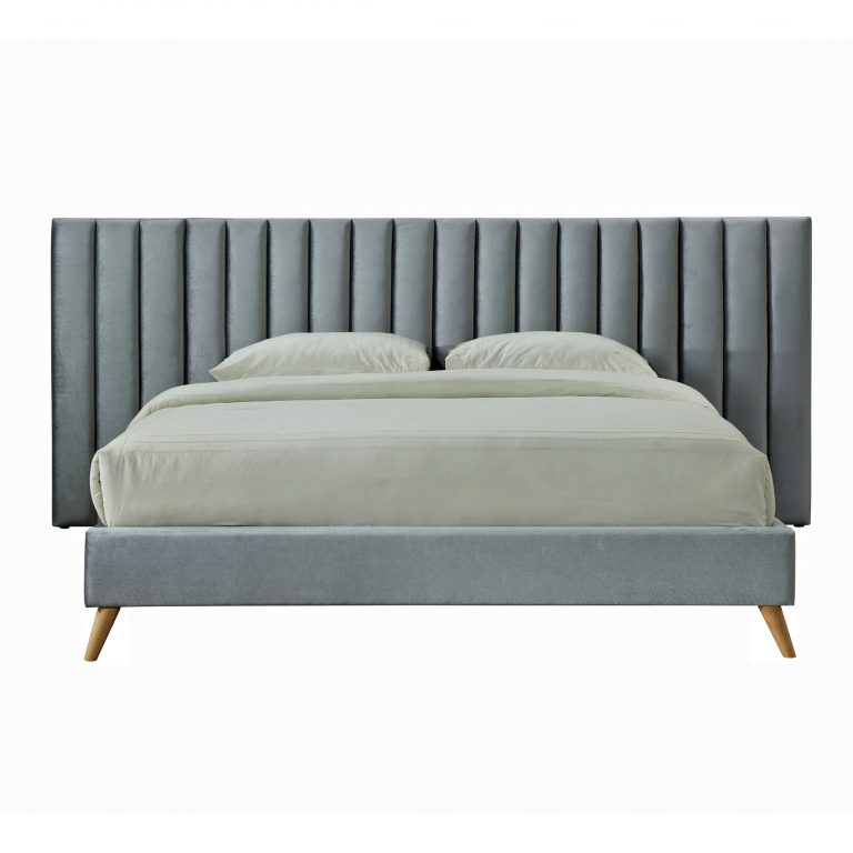 Luxury Queen size Fabric Bed with Wide Bedhead [Silver] Yes Furniture