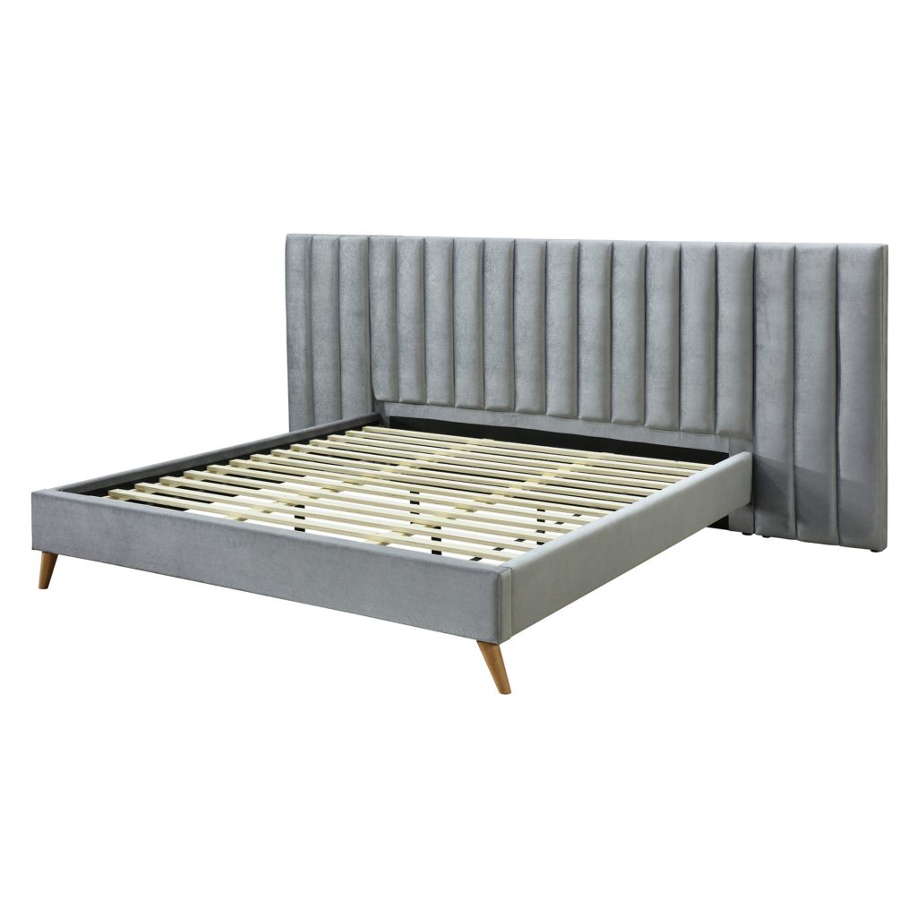 Luxury Queen size Fabric Bed with Wide Bedhead [Silver] Yes Furniture